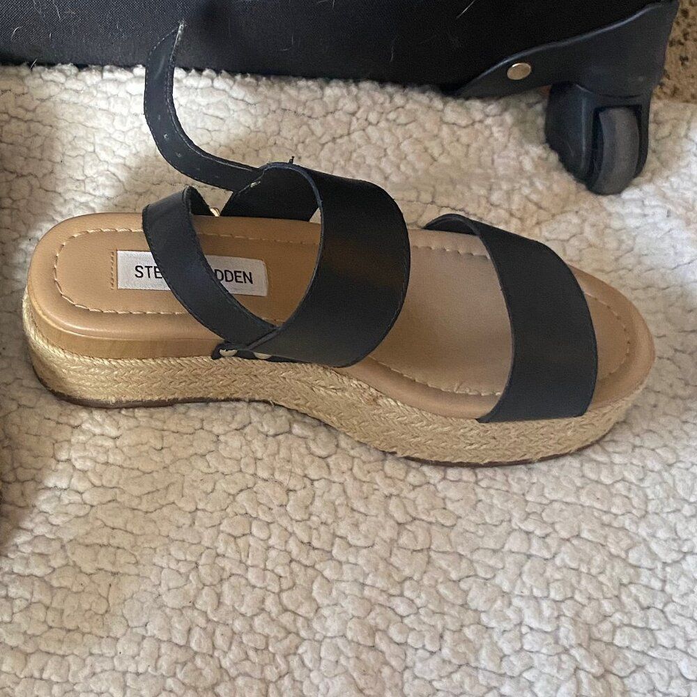 Steve Madden Black Espadrille Platform Sandals Ankle Strap Women's